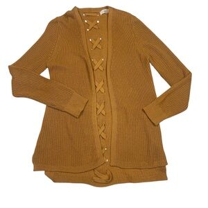 Chic Mustard Cardigan with Lace-Up Front
